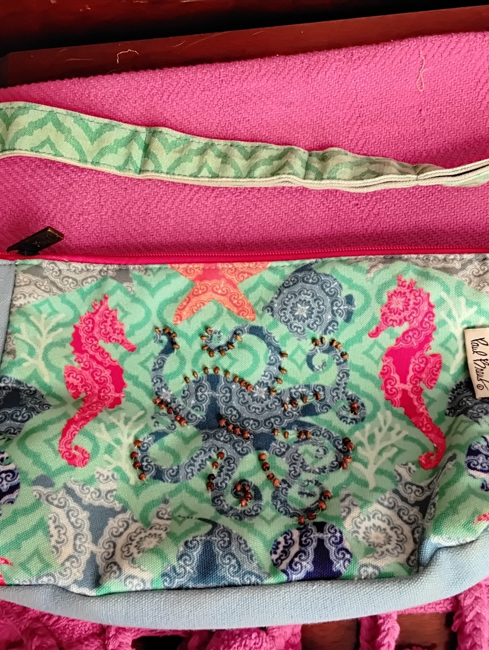 PAUL BRENT TROPICAL OCTOPUS SEAHORSE CANVAS BAG SZ. MED